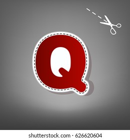 Letter Q sign design template element. Vector. Red icon with for applique from paper with shadow on gray background with scissors.