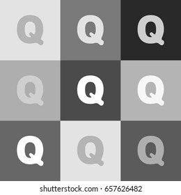 Letter Q sign design template element. Vector. Grayscale version of Popart-style icon.