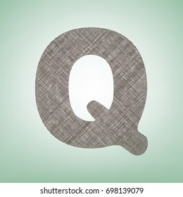 Letter Q sign design template element. Vector. Brown flax icon on green background with light spot at the center.