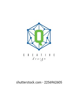 letter Q q and IT simple Creative elegant hexagon hexagonal poligon logo Design