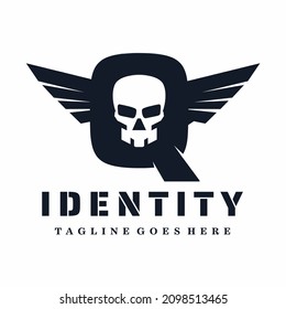 Letter Q Skull Wings Logo Design