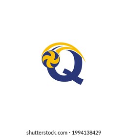 letter Q with smashing volley ball icon logo design template illustration