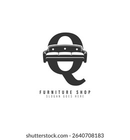 Letter Q Sofa Logo Design. Alphabet Q Furniture icon