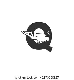 Letter Q and someone scuba, diving icon illustration template