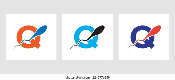 Letter Q Sperm Cell Logo Template. Sperm Bank Medical Symbol