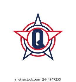 Letra Q Star Logo Design. Patriotic Q Logo concept dentro de Star