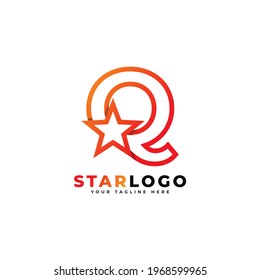 Letter Q star logo Linear Style, Orange Color. Usable for Winner, Award and Premium Logos.