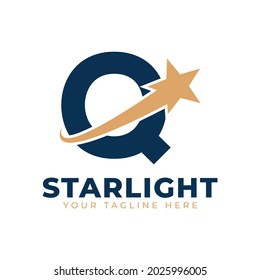 Letter Q with Star Swoosh Logo Design. Suitable for Start up, Logistic, Business Logo Template