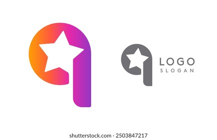 Letter q star, vibrant gradient colored logo for media, entertainment, technology, startup, social networking, communication, digital marketing industries. Vector illustration