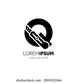 Letter Q Stationery Knife or Paper Cut Logo Design Vector Graphic Icon Emblem Illustration Background Template