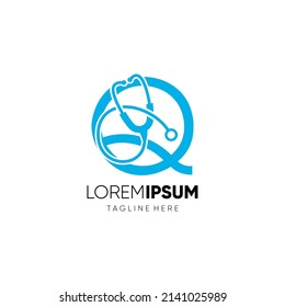 Letter Q Stethoscope Logo Design Vector Icon Graphic Emblem Illustration 