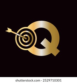 Letter Q Success Logo Combine with Bow Target  Icon