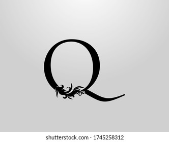 Letter Q Swirl Logo. Classic Q Letter Design Vector with Black Color and Floral Hand Drawn.