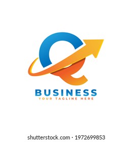 Letter Q with Swoosh Arrow Up Logo Design. Creative Letter Mark Suitable for Company Brand Identity, Travel, Start up, Logistic, Business Chart or Graph Logo Template