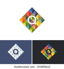 Letter Q Symbol Triangle Low Poly Style Vector Graphic Icons, Logo, Sign Template
