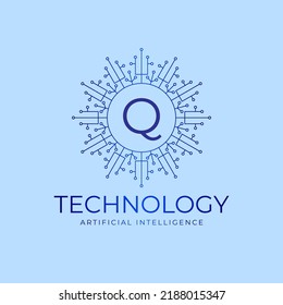 letter Q technology boundaries artificial intelligence initial vector logo design element