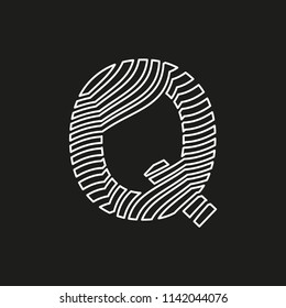 letter Q in texture with white lines movement effect on editable black background vector