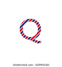 Letter Q, textured lines in red and blue postal letter style