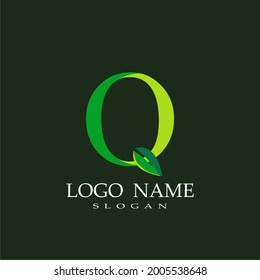 letter Q theme logo with a combination of leaves, nature theme, green