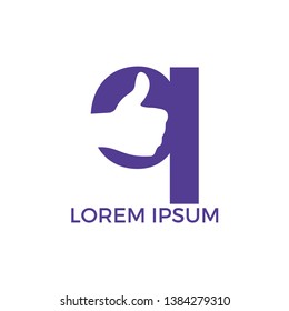 Letter Q and Thumbs up vector logo design. Like sign icon. Hand finger up symbol.	