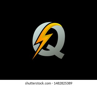 Letter Q thunder power shape logo icon.