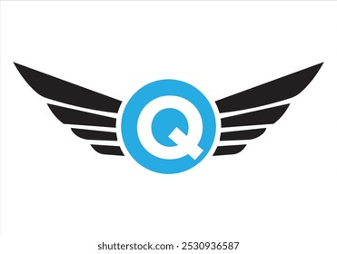 Letter Q Transportation Logo Design. Wing Symbol For Freight Sign