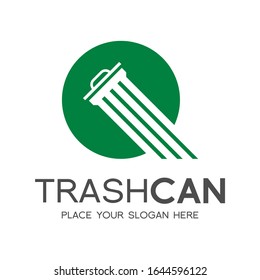 Letter Q trash can vector logo template. This design use green color and nature theme. Suitable for recycle, reduce, font and text.