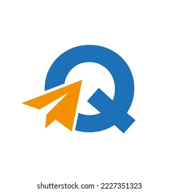 Letter Q Travel Logo Concept With Paper Plane Icon Vector Template