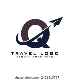 Letter Q Travel Logo icon Design with plane graphic element for travel agency logo design