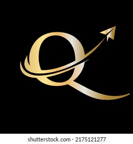 Plantilla vectorial de logotipo de viaje con carta Q. Logotipo inicial de viaje en el concepto de carta Q