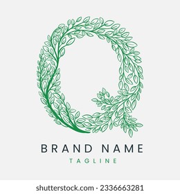 Letter Q Tree Branch, Formed From Twigs Leaves Logo Design