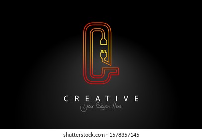 Letter Q Trendy Design Logo Concept. Creative Icon Logo with Wire Plug and Socket Vector Illustration.