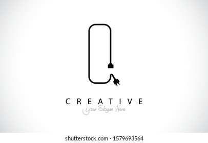 Letter Q Tropical Design Logo Concept. Creative Icon Logo with Wire Plug and Socket Vector Illustration.