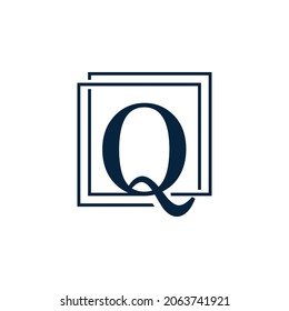 Letra Q con dos cuadrados de plantilla de diseño de ilustración vectorial de logotipo.