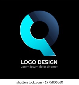 letter Q typography with 3d style and blue color
