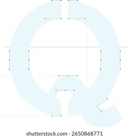 Letter Q Typography Outline. Vector Glyph Construction with Anchor Points and Bézier Curves for Typeface Design, Font Creation, and Lettering Projects.  Character Blueprint for Designers and font