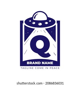 letter Q UFO illustration for tee shirt and initial vector logo design