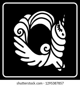 Letter "Q" unicorn.  Unicorn alphabet.