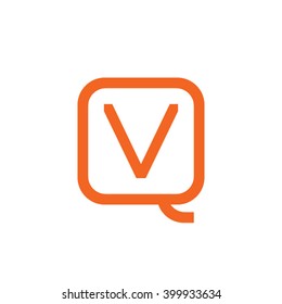 letter Q and V monogram square shape logo orange