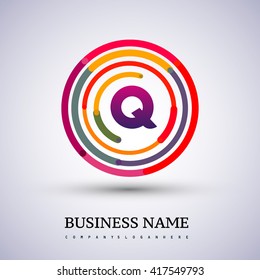 Letter Q vector logo symbol in the colorful circle thin line. Design for your business or company identity.