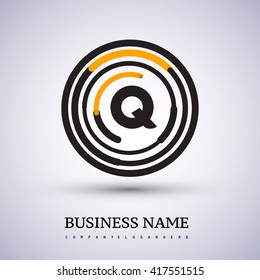 Letter Q vector logo symbol in the circle thin line colored black and yellow. Design for your business or company identity.