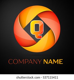 Letter Q vector logo symbol in the colorful circle on black background. Vector template for your design
