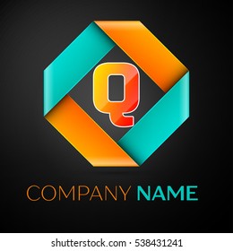 Letter Q vector logo symbol in the colorful rhombus on black background. Vector template for your design