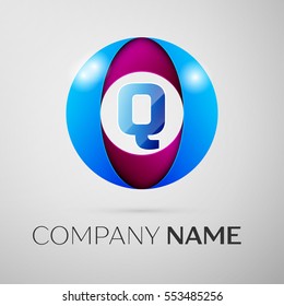 Letter Q vector logo symbol in the colorful circle on grey background. Vector template for your design