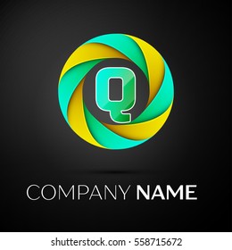 Letter Q vector logo symbol in the colorful circle on black background. Vector template for your design