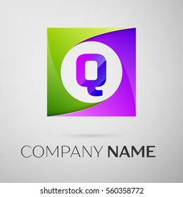 Letter Q vector logo symbol in the colorful square on grey background. Vector template for your design