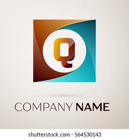 Letter Q vector logo symbol in the colorful square on grey background. Vector template for your design