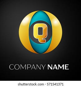 Letter Q vector logo symbol in the colorful circle on black background. Vector template for your design