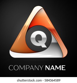 Letter Q vector logo symbol in the colorful triangle on black background. Vector template for your design