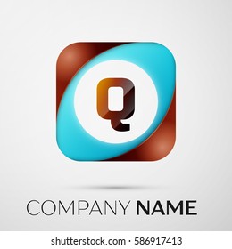 Letter Q vector logo symbol in the colorful square on grey background. Vector template for your design